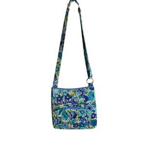 Vera Bradely Blueberry Blooms Hipster Crossbody Bag Purse Blue Floral Retired